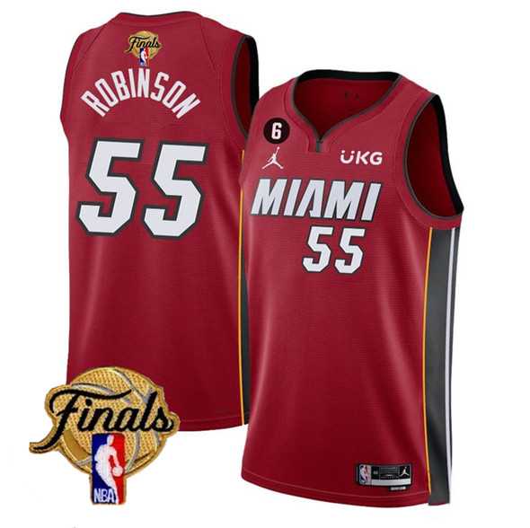 Men%27s Miami Heat #55 Duncan Robinson Red 2023 Finals Statement Edition With NO.6 Patch Stitched Basketball Jersey Dzhi->miami heat->NBA Jersey